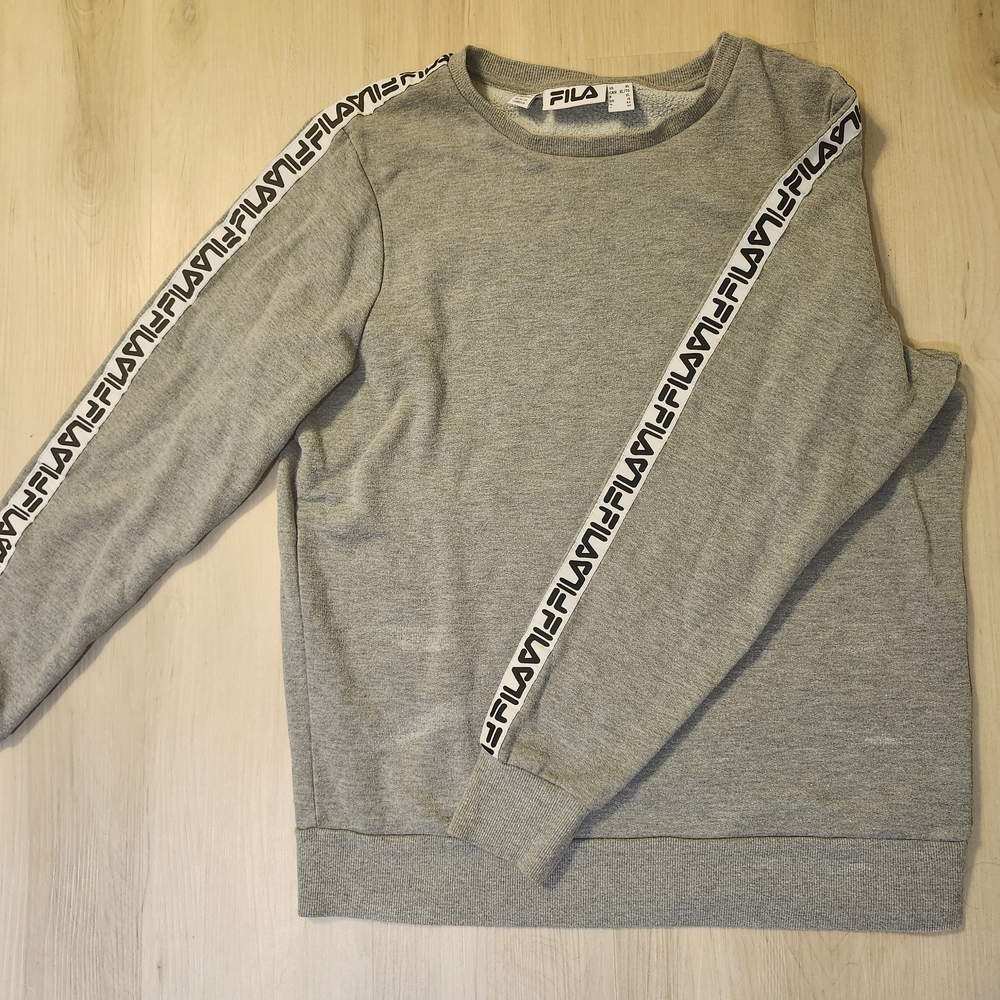Fila Gray Crewneck Sweater with Sleeve Stripes